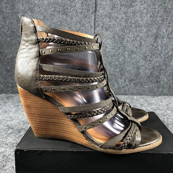 Crown Vintage Sandals Womens Size 10 Taupe Gladiator Wedge Studded Braided - Picture 6 of 15